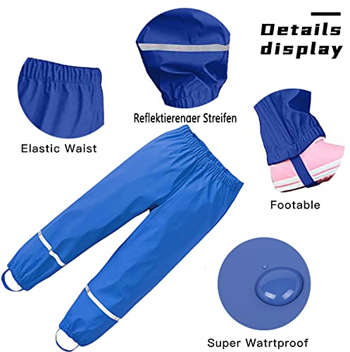 Foto von Chedin Unisex Regenhose Kinder, Regenhose Damen wasserdicht und Winddicht, Hose Atmungsaktiv Matschhose, ungefüttert Regenbundhose Überziehhose für Mädchen Jungen (134, Blau)