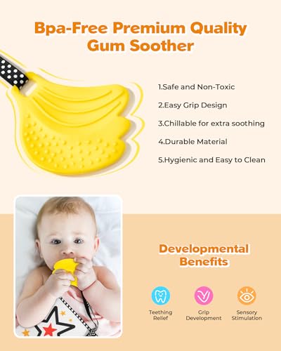 Image of Melican Black and White High Contrast Baby Toys 0-6 6-12 Months, Soft Book with Teether, Newborn Infants Tummy Time Toys, 0-3 3-6 Month Sensory Visual Stimulation, Montessori Learning Essentials