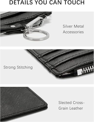 Image of VOGARD Small Wallet for Women RFID Leather Credit Card Holder Slim Wristlet Keychain Wallet with Zipper Pocket (Black)