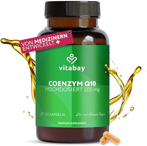 Vitabay Coenzym Q10 Ubiquinon 200 mg – 120 vegane Kapseln – hochdosiert | natürliches CoQ10 aus pflanzlicher Fermentation gewonnen – ohne Zusatzstoffe & 100% vegan – laborgeprüft i