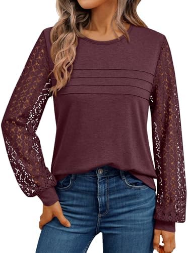 AUTOMET Women's Long Sleeve Tops Dressy Casual Shirts 2026 Summer Outfits Lace Business Blouses Cute T Shirts Clothes