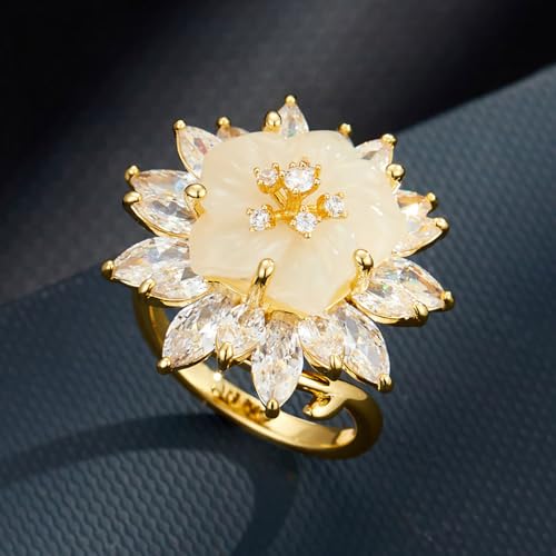 Kokoma Floral Crystal Statement Ring Cubic Zirconia Flower Ring Adjustable Promise Engagement Rings Wrap Finger Band Fashion Jewelry Comfort Fit4