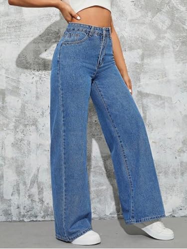 Image of Glossia Denim Baggy Jeans for Women | Stretchable High Waist Straight Fit Jeans for Women | High Rise Stretch Denim | Loose Fit Plus Size Denim (Sizes - 24 to 44) WJ81-1205-$