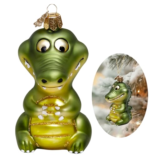 HZYC Crocodile Christmas Tree Ornaments,Hand Blown Glass Ornaments for Tree,Crocodile Collection Figurine Hanging Ornaments,Christmas Decorations for Animal Lovers Holiday Party Home Gifts