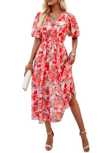 Women Sexy V Neck Half Sleeve Elegant Floral Print...