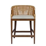 Martha Stewart Farmhouse Counter Height Bar Stools, Handcrafted Rattan Counter Height Stools, Kickplate Footrest for Kitchen Island, Upholstered, Dining Room Chairs Furniture, Home Bar - Natural Playa