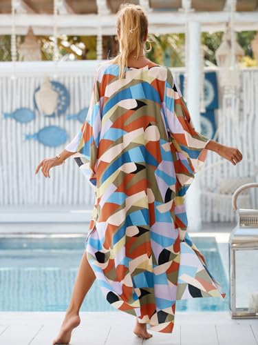 Image of IMAGEKOPE Women's Plus Size Animal Print V-Neck Batwing Kaftan Beach Dress Bathing Suit Cover-Up Loungewear