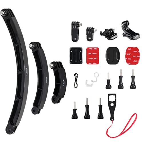 HSU Basic Adapter Grab Bag and Curved Extension Arm Kit for GoPro Hero 11, 10, 9, 8, 7, 6, 5, AKASO Campark Sjcam Xiaoyi, and Other Action Cameras
