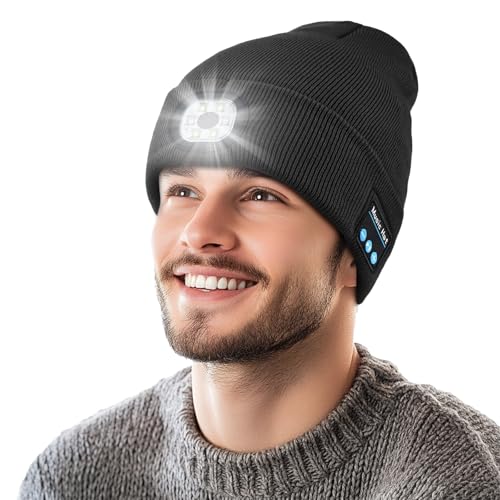 Image of Wewow Bluetooth Beanie with Light, Beanie with 6 LED Light and Bluetooth Headphones, USB Rechargeable, Gifts for Family/Friends/Partners Black