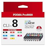 CLI-8 8 Color Multi Pack Ink Tank (8-Pack,1BK 1C 1M 1Y 1PC 1PM 1R 1G) Vowdic Compatible Replacement for Canon CLI-8 Ink Cartridges with Pixma Pro9000 and Pro9000 Mark II Printer