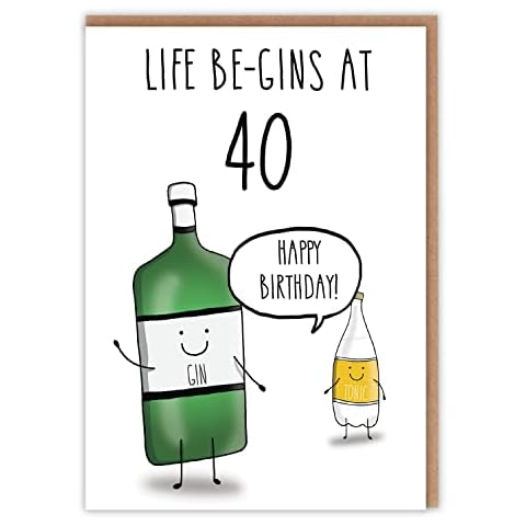Life Begins at 40 - Happy 40th Birthday Card - 'Life Be-GINs at 40' - Funny Gin And Tonic Design - Perfect for Women - For Her Mum Daughter Auntie Sister Wife or Mate Cover
