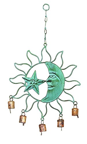 Deco 79 Metal Sun and Moon Windchime with Bells, 13" x 11" x 1", Turquoise