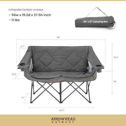 Arrowhead Outdoor Portable Folding Double Camping Loveseat Chair w/ Cup & Wine Glass Holders - image 2