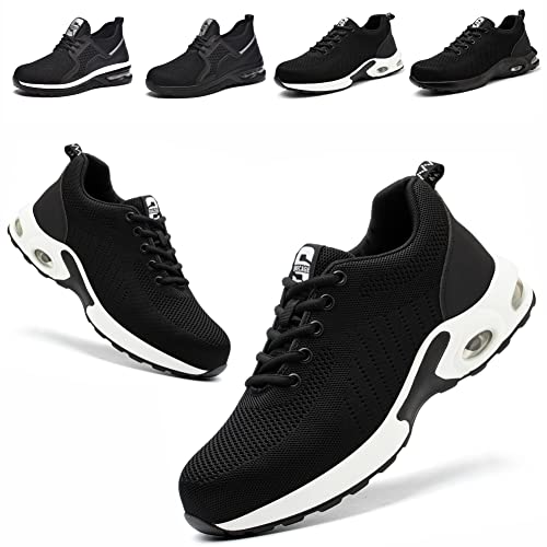 Fadezar Sicherheitsschuhe Herren Damen Arbeitsschuhe Leicht Atmungsaktiv Sportlich Schutzschuhe mit Stahlkappen Luftkissen Sicherheitsschuhe Schwarz Weiss EU 46 Cover