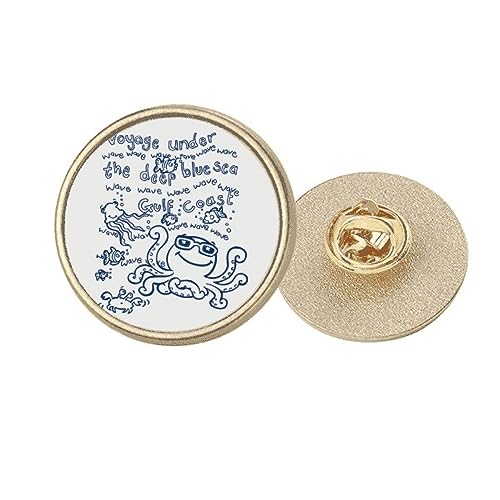 Broche ronde pieuvre bleue en métal doré taille M pour accessoiriser une veste
