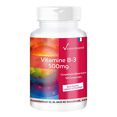 Vitamine B3 500mg - Boite de 180 comprimés - ! POUR 6 MOIS ! - Végan - Nicotinamide | Vitamintrend®