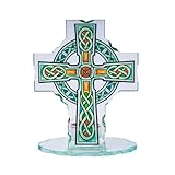 Celtic Cross Glass Standing Cross Decor, Stable Freestanding Tabletop Mantel Shelf Decor, St. Patrick’s Day Religious Gift Saint Patrick Cross