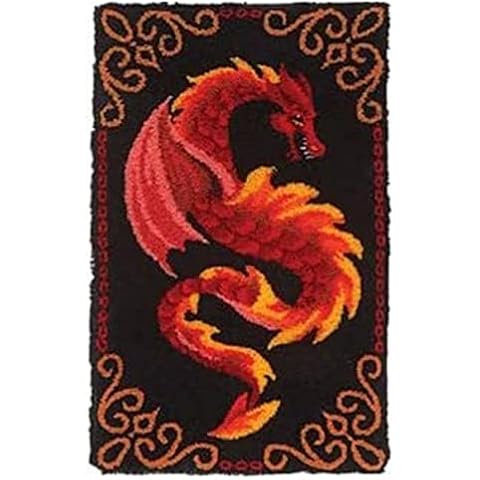 XIANGYUNLAI Latch Hook Rug Kits DIY Crochet Yarn Rugs Hooking Craft Kit without Color Preprinted Pattern Design for Adults Kids (Red Dragon, 19.7 x 15in),50 * 38cm Cover