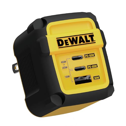DEWALT USB C Charger, GaN Charger (65W), PPS 3-Port Fast Compact Foldable for MacBook Pro/Air, iPad Pro, Galaxy S23, Dell XPS 13, Note 20/10+, iPhone 15/Pro, Steam Deck, and More
