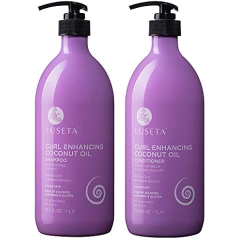 Luseta Curly Hair Shampoo and Conditioner Set - Define Curls and Restore Bounce with Coconut Oil for Waves and Curls, Intensely Moisturizing, Color Safe and Sulfate Free Cover