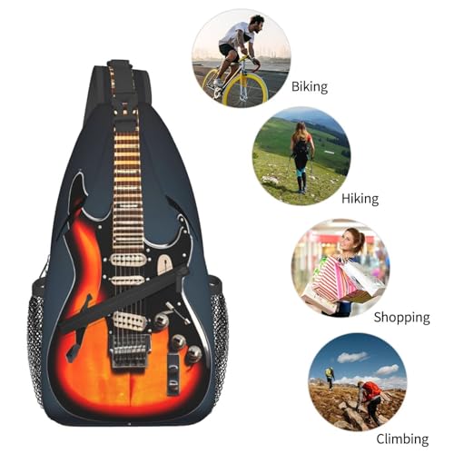 Morrales Crossbody con Estampado de Guitarras Naranja miniatura 6
