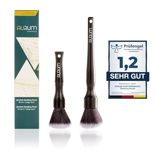Aurum-Performance Detailing Pinsel Auto 2er Set ultraweich - KFZ Reinigungspinsel zur professionellen Autopflege Innen & Außen - Car Detail Brush Innenraum Reinigung PKW Waschpinsel Ultrasoft