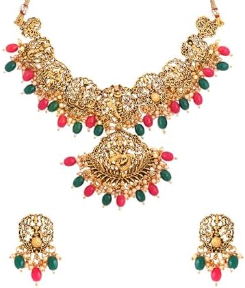 Yellow Chimes Jewellery Set for Women Gold Plated Traditional Temple Jewelry Set Antique Necklace Set with Earrings and Maangtikka for Women and Girls (JS 18)