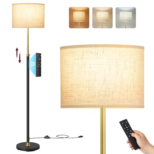 VASAGLE Lámpara de Pie, Lámpara de Lectura Regulable en Altura, 140 170 cm de Altura, Moderna, con Interruptor de Pedal, Pantalla de Tela, Casquillo E27, con Control Remoto, Dorado + Negro LFL005BD02