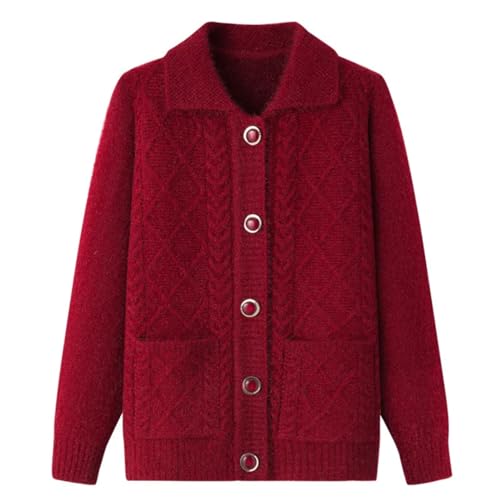 Korean Middle-Aged Elderly Mother Autumn Winter Coats Grandma's Thicken Knitted Sweaters Women Cardigan Tops4