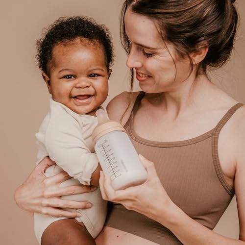 Suavinex, Biberón Anticólico Zero Zero, con Tetina de Flujo Medio (M) de Silicona, Biberón para Bebés +3 Meses, Recomendado para la Lactancia Materna, Leche Materna y de Fórmula, 270 ml, Fair - Imagen 3