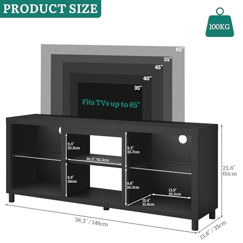 YITAHOME TV Schrank, Lowboard für 65 Zoll & kleinere TVs mit RGB LED-Beleuchtung, 148cm TV Board mit verstellbaren Glasböden, integriertes Kabelmanagement, Fernsehtisch für Wohnzimmer (Schwarz)
