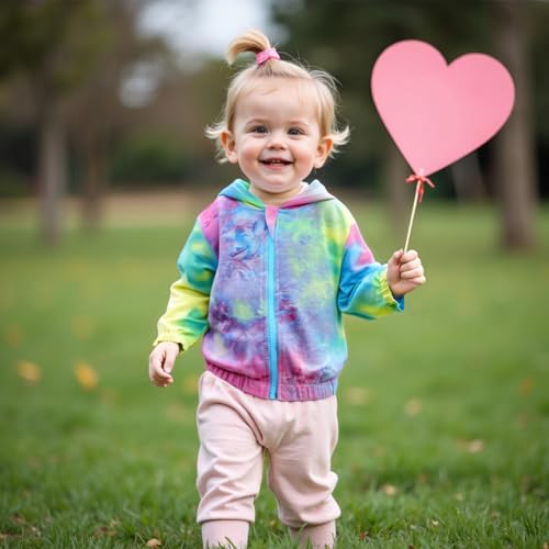 Emmababy Tie Dye Sweatshirt Jacket Baby Girl Hoodie Zipper Long Sleeve Rainbow Print Coat Toddler Hooded Zip Up Outerwear (Colorful, 0-6 Months)