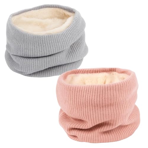 JcvPot Loop Schal Damen, Schlauchschal Damen, Weicher Winter Loop Schal, 2er Set in Hellgrau und Blassrosa, Ideal für Outdoor-Aktivitäten wie Skifahren und Radfahren, für...