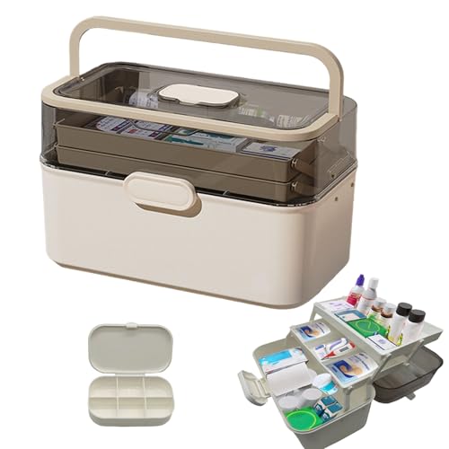 Image of ZLY First Aid Box, 3-Tier First Aid Container Empty with Mini Box,11.2in Accessory Storage Organizer, Craft Boxes for Storing Accessory First Aid Supplies, Crafts, Sewing Tools, Art Supplies