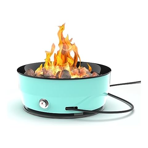 Outland Living Large Outdoor Propane Gas Fire Pit for Outside, 60,000 BTU/h, 24 inch with Lid - Modern Lake Country 800 Fire Bowl Firepit for Patio, Blue Cover