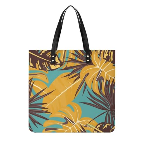 Cabas feuilles rétro femmes grand format 39x39cm imprimé végétal vintage unique