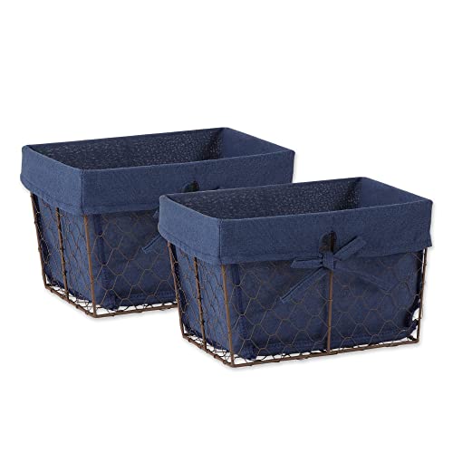 DII Farmhouse Chicken Wire Storage Baskets with Liner, Medium, Vintage Black Check, 11x7.88x7