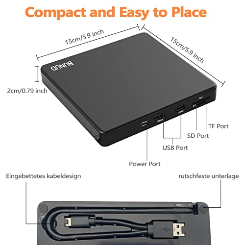 External CD DVD Drive, USB 3.0 & Type-C CD/DVD +/-RW ROM Burner Writer Rewriter with SD/TF & USB Ports, Optical Disc Drive DVD Player for Laptop PC Winodws 11/10 Mac MacBook Pro Air Apple iMac