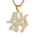 STWTR Ak-47 Letter Stainless Steel Pendant Necklace, Rifle Shaped Military Hip-Hop Style Gun Pendant Necklace For Men And Women