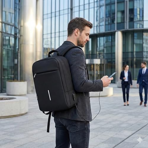 Image of TECHYBEE 45 L Expandable Travel Backpack - Flight Approved Carry On Weekender Bag with 16-Inch Laptop Compartment - Anti-Theft Large Business & College Daypack (Black)