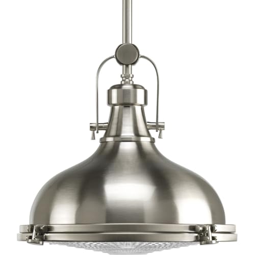 Image of Progress Lighting 1-Light Fresnel Glass Coastal Pendant Light, Fresnel Lens Collection , Indoor, P5188-09, Brushed Nickel