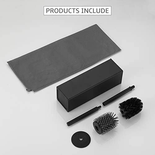 BGL Toilet Brush and Holder, Silicone Toilet Brush Holder 2 Brush Heads, Aluminum Square Loo Brush for Bathroom Cleaning, Toilet Brushes (Matte Black)