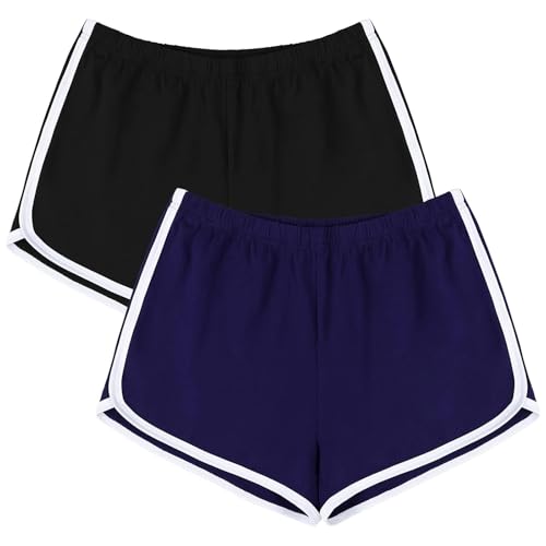 Image of URATOT 2 Pack Yoga Short Pants Summer Running Athletic Shorts Women Dance Gym Workout Elastic Waist Shorts
