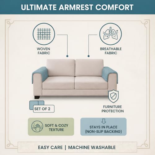 Image of STITCHNEST Premium Woven Fabric Sofa Arm Cover with Tassels | Elegant Hand Rest Protector | Durable & Stylish | 18 x 22 Inches