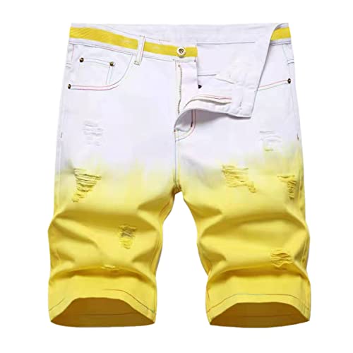 Short d'été en denim dégradé Kelsiop : jean droit jaune pour homme