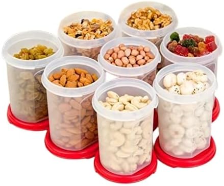 Tupperware Mm Round 2 Containers- 440 Ml Capacity- Set Of 8 Pc- Red Seal(Plastic), Blue-Green