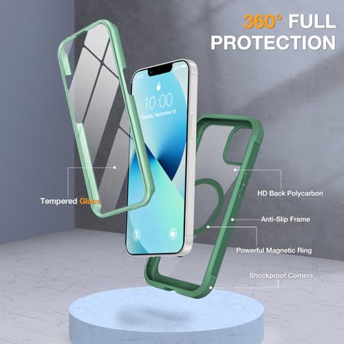 Image of Miracase for iPhone 13 mini Case 5.4 inch,Full-Body Protection,Clear Bumper Case with Built-in 9H Tempered Glass Screen Protector,Military-Grade Drop Protection Outdoor Phone Case for iPhone 13 mini,Green