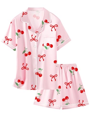 Image of Girls & Womens Satin Pajamas Set, Silk Button-Down Sleepwear 2 Piece Nightwear, 3 Years - Women XXL