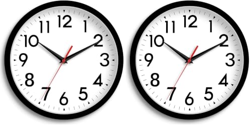 Image of DAXSMY Wall Clock 8 Inch Silent Non-Ticking Battery Operated - Small Analog Clock for Bedroom, Office, Kitchen, Bathroom - Modern Minimalist Decorative Clock (Black) (Pack of 2)
