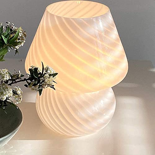 Translucent Table Mushroom Lamp Italian Style Modern Striped Glass Bedside Lamps Desk Light, Used For Baby Home Decoration Of Dining, Living, Study,Gift #TOP7